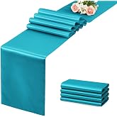 Teal Blue Satin Table Runner, 12x108 Inches, 4 Pack | Premium Satin, Smooth Silk-Like Surface, Elegant Table Decor, Wedding Prom Event Party Banquet Supplies