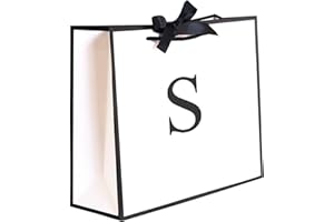 QLSKO Initial Gift Bag with Bow Ribbon Personalized Horizontal Paper Bag Monogrammed Birthday Gifts for Women Men (S-Medium)