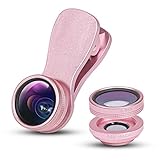 Luxsure Universal 3 in 1 Camera Lens Kit Clip-On 180 Degree Supreme Fisheye + 0.65X Wide Angle+ 10X Macro Lens for iPhone 7, iPhone 6s/6s Plus, iPhone Samsung S7 HTC Android (Rose Gold)