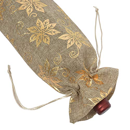 Jute Wine Bags Burlap Wine Bottle Carrier with Drawstring for Wedding Housewarming Party, 6 Pack (Christmas) - Thumbnail 2