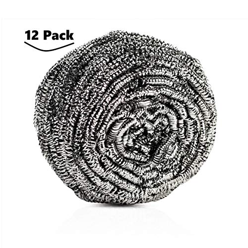Brheez Stainless Steel 3.5" Scouring Pads - Heavy Duty Commercial Individually Wrapped Scrubbing Wool Sponges (Pack of 12)
