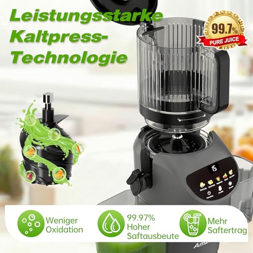 Kutixth Juicer 450 W Slow Juicer with 156 mm Feeding Slide | 3L capacity, cold press, high juice yield, BPA-free, for whole vegetables and fruit