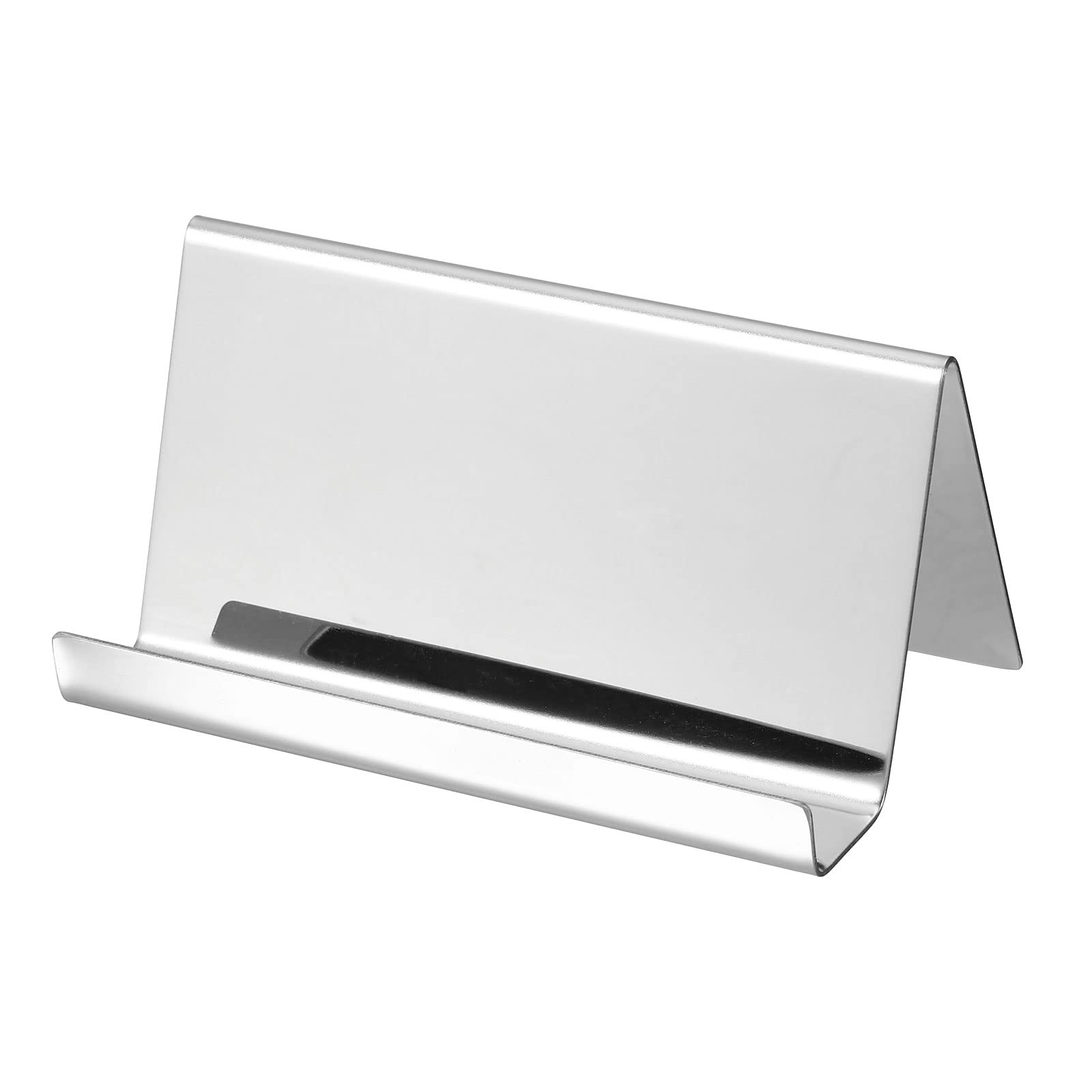 PATIKIL Business Card Holder, Reflective 304 Stainless Steel Desktop Name Cards Display Stand for Office Desk, Silver