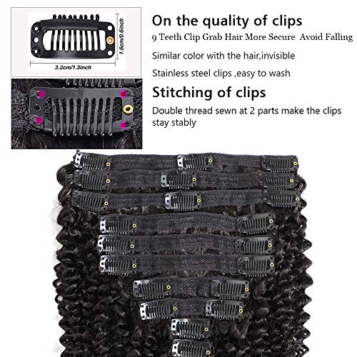 Jiarosi Kinky Curly Clip in Hair Extensions 14 inch 3C 4A Afro Curly Hair Clip ins,Thick 8A Brazilian Real Remy Human Hair Kinkys Curly Clip ins for Woman, Natural Black Color,10Pcs/Set,120 Gram(14)