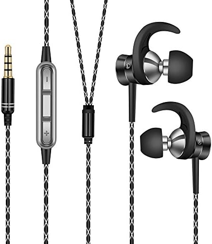 Wired Earphones In Ear, Aita AT821 Sport Headphones, Magnetic Metal Earphones Noise Isolating Sweatproof with Volume Control and Mic for Running Jogging Gym for iPhone iPad Samsung etc (Black)
