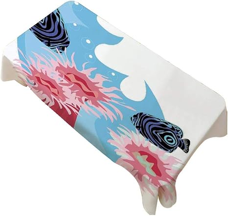 Amazon テーブルクロス テーブルカバー 綿麻 生地 耐熱 防油 北欧 食卓カバー タッセル ストライプ グリーン137 X 185熱帯動物カラフルなストライプの海の生き物イラストダークブルーピンクの水中動物 テーブルクロス オンライン通販