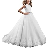 Abaowedding Flower Girl Dresses First Communion Dresses Girl Pageant Dresses Long Lace Sequin Girl Dresses Ball Gown