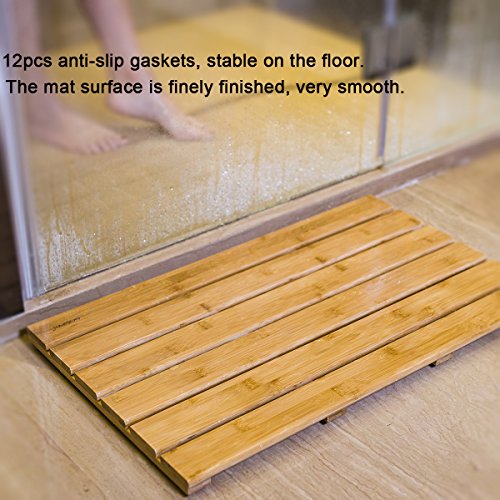 GOBAM Bamboo Bath Mat, Large, 26 x 15.8 x 1.3 inches NonSlip Floor