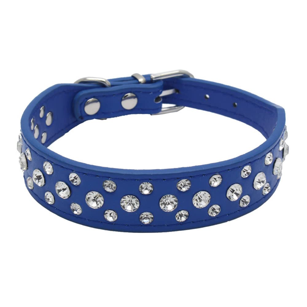 haoyueer Bling Rhinestone PU Leather Crystal Diamond Pet Dog Cat Puppy Collar S M L XL (XL, Dark Blue)