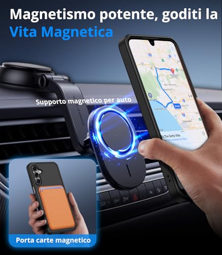 Vansdon Magnetic Cover for Samsung Galaxy A16 4G/5G with 1 Piece Tempered Glass, Magsafe Compatible, Military Grade Fall Protection, Translucent Matte Slim Shockproof Case, Black