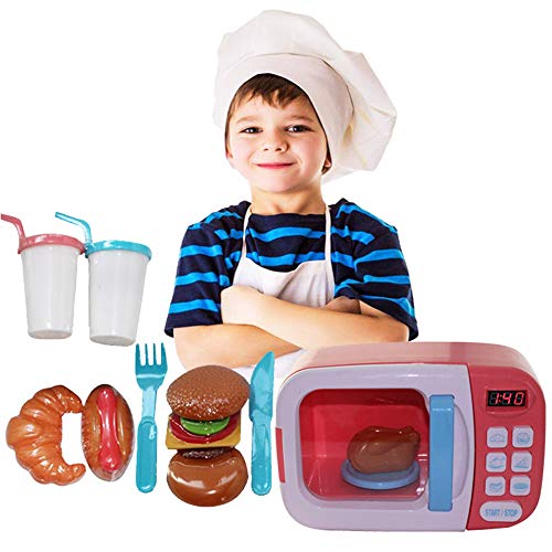 CHAFIN Microwave Oven for Children Passing Home Baby Toys with Electric Light Rotating Simulation Kitchen Oven for Cooking Small Household appliances