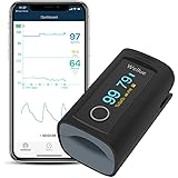 Wellue Bluetooth Pulse Oximeter Fingertip, Blood Oxygen Saturation Monitor with Alarm, Free APP,Batteries, Carry Bag & Lanyar