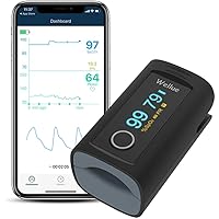 Wellue Bluetooth Pulse Oximeter Fingertip, Blood Oxygen Saturation Monitor with Alarm, Free APP,Batteries, Carry Bag…
