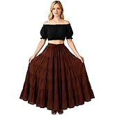 BoheeWohee Women's 25 Yard Cotton Gypsy Belly Dance 4-Tiered A-Line Pleated Maxi Long Boho Dance Tribal Skirt