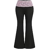 Floerns Women's Plus Size High Waisted Flare Leggings Floral Lace Bell Bottom Yoga Pants
