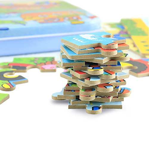Wooden Jigsaw Puzzles Toys, Free Iron Box for Easy Storage,Pack of 4 with Varying Degree of Difficulty Tool Best for Toddlers 3-5 Years Boys & Girls to Develop Dexterity and Problem Solving - Thumbnail 4