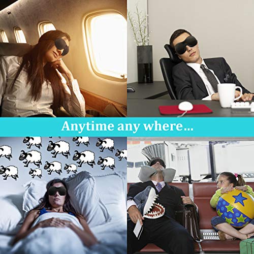 Sleep Mask, Calmsen Eye Mask for Sleeping, 3D Contoured Sleeping Mask for Women Men Kids with 4 Ear Plugs & 1 Silk Pouch, 100% Pitch Black for Travel, Shift Work, Yoga, Meditation