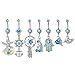 FINREZIO 14G Stainless Steel Dangle Belly Button Rings for Women Girls Body Piercing Jewelry Set 7Pcs (Blue)