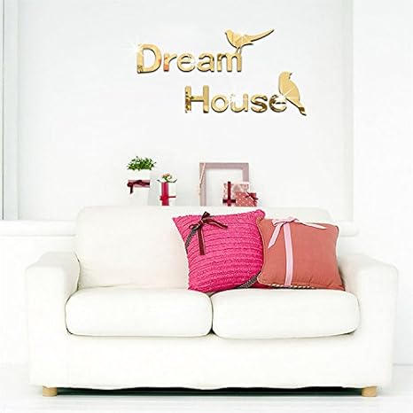 Amazon Yanqiao 子ども 部屋 ウォールステッカー 鏡のような壁紙 かわいいシール式壁 鳥と英語を合わせて 夢と家を築くの意味 おしゃれ ウォールステッカー オンライン通販