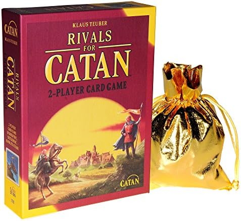Rivals for Catan _ Two Player Card Game _ New Box Design _ Bonus Gold Metallic Drawstring Pouch _ Bundled Items