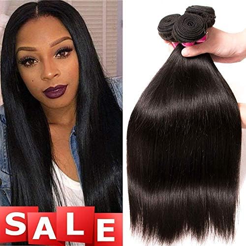 QinMei Brazilian Straight Hair 4 Bundles 8A 100% Virgin Unprocessed Human Hair Weave Extensions Brazilian Remy Straight Human Hair 30 inch Bundles Natural Black Color (24 26 28 30 inch)