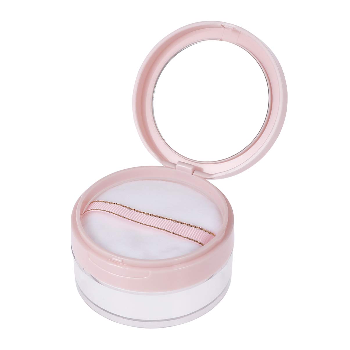FRCOLOR Empty Loose Powder Container Reusable Plastic Makeup Powder Case Loose Powder Jar with Mirror,Sifter Lid and Powder Puff(Pink)