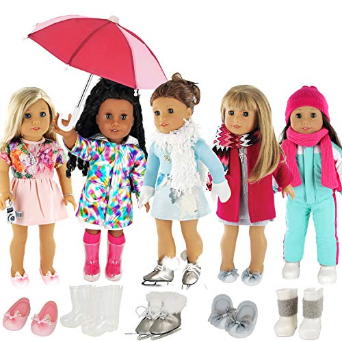 PZAS Toys Doll Clothes Fits American Girl Doll Clothes- 5 Complete Outfits fits 18" Dolls with Accessories, Boots, Shoes, and Umbrella Included!