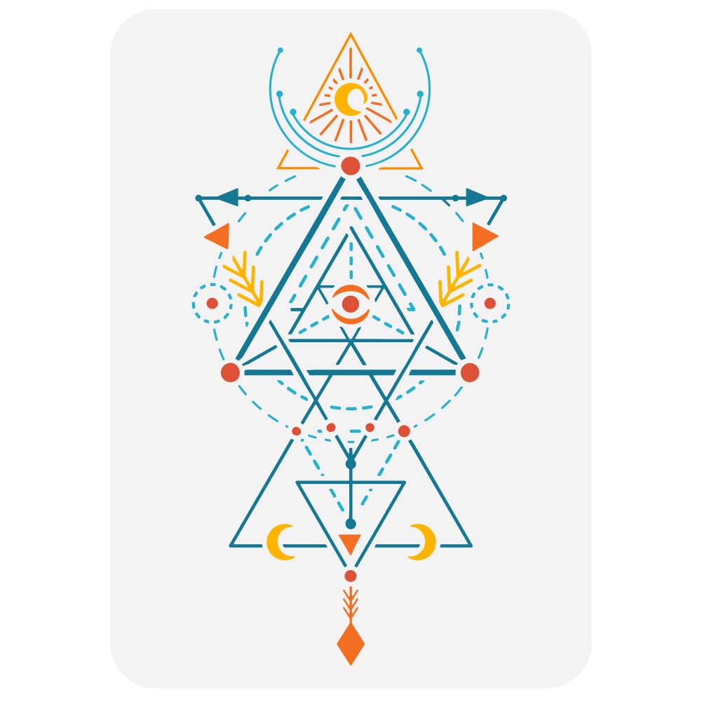 FINGERINSPIRE Sacred Geometry Stencil for Painting 21x29.7cm Large Geometric Figures Drawing Template Hollowed Sun Moon Eye Painting Stencil Reusable Religion Theme Template for Home Decoration
