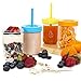 Wide Mouth Mason Jars Straw Lids + Silicone Straws + Cleaning Brush, Plastic Lids with Straw Hole, Great for Kids & Adult Drinks, Reusable, No Rust, BPA Free - 4 Pack