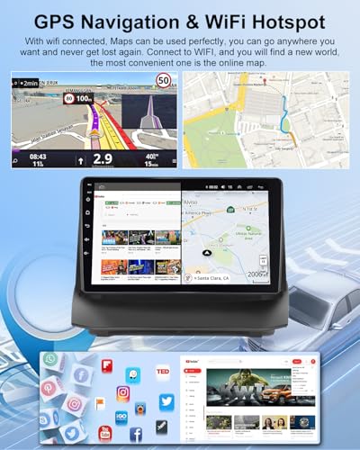 NHOPEEW 2+32G 9 Inch Android Radio for Ford Fiesta 2009-2017 – Wireless CarPlay & Android Car, GPS Navigation, Steering Wheel Control, FM RDS, Split Screen