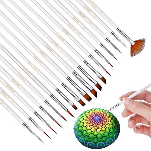 18-Piece Detail Paint Brushes Set, Handmade Miniature Fine Paintbrushes for Acrylic Watercolor Oil, Art, Perfect for Rock Painting, Christmas Balls, Scale Models, Figurines, Nail, Face, Airplane Kits