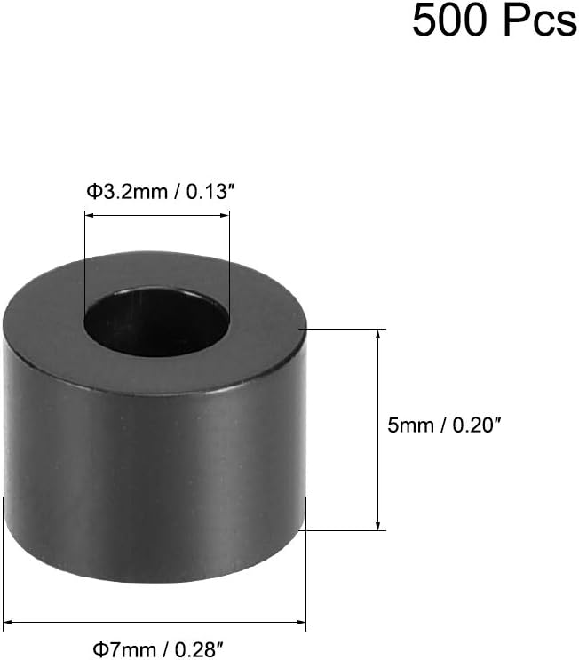 sourcing map ABS Round Spacer Washer 3.2mm ID 7mm OD 5mm Length for M3 Screws Block Black 500Pcs - Image 3