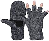 Yeeasy Men's Winter Gloves Warm Wool Knitted Convertible Fingerless Mittens Unisex (Dark Gray)