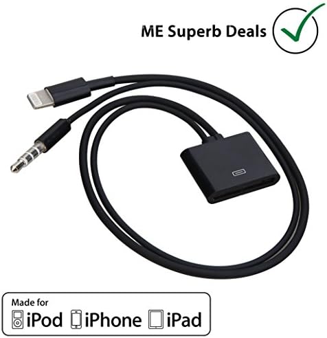 ME 30 Pin to 8 Pin Cable Adapter Converter with 3.5mm Audio Connector for Iphone 5/5s/6/6s/iPod Touch/iPad Air, Ipad Mini, Black