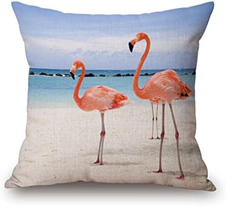 Home Decor Lover Flamingo Cotton Linen Square Decorative Throw Pillow Case Cushion Cover 17.3"17.3"