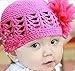 FuzzyGreen® Super Cute Flower Design Toddler Infant Baby Girls Kids Crochet Knitting Beanie Hat (Rose Red)