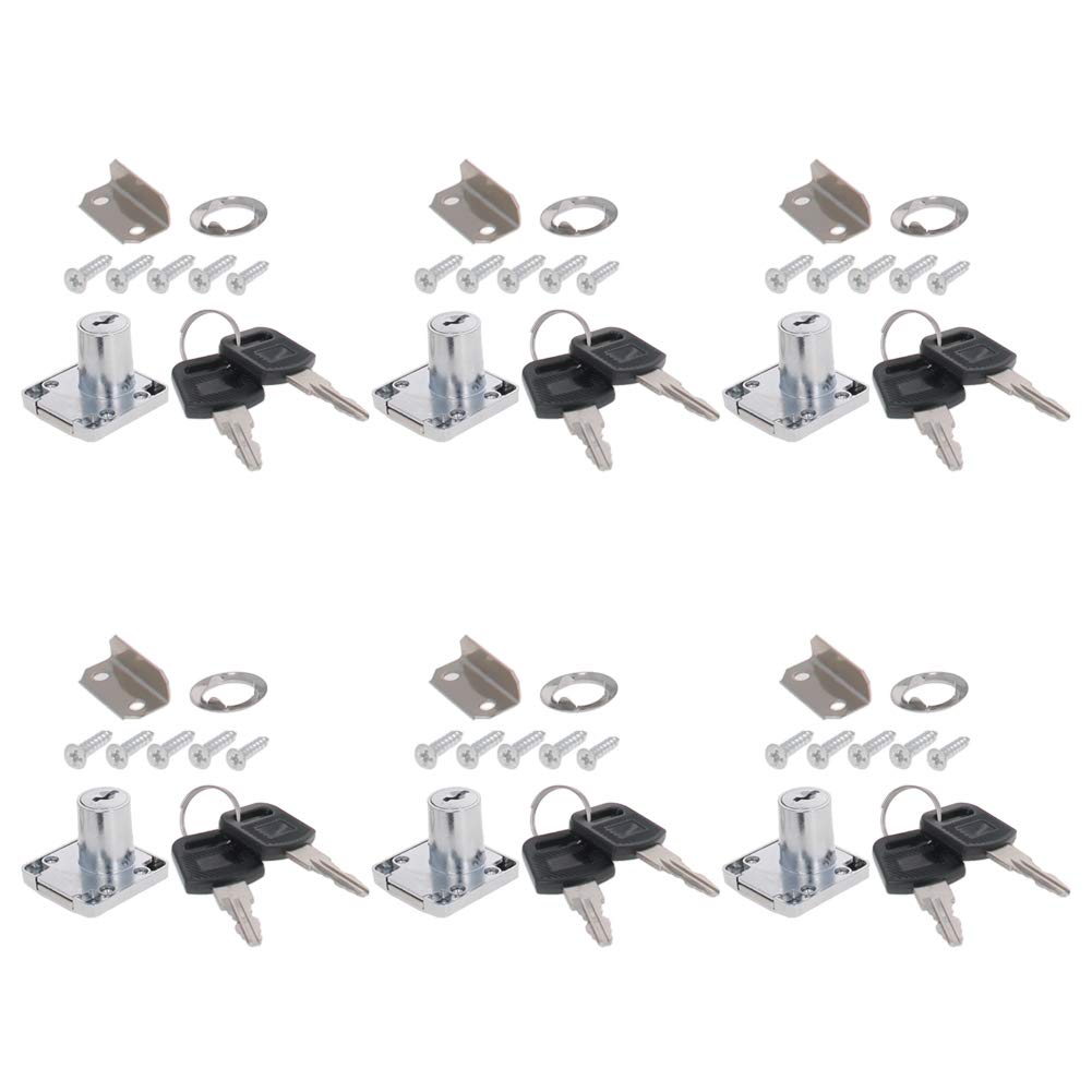 MroMax 6Pcs Wardrobe Cabinet Drawer Lock 20mm Keyed Alike Cold Rolled Steel Cupboard Desk Locks Showcase Lock with Keys Silver Tone