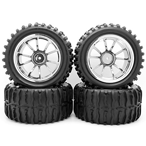 Rc 1/10 car monster truck type tires with 5 spokes wheel rim silv…
