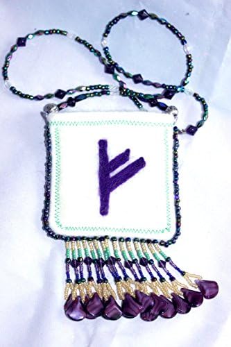 Beaded Wool Amulet Pouch Featuring The Norse Rune Fehu for Prosperity
