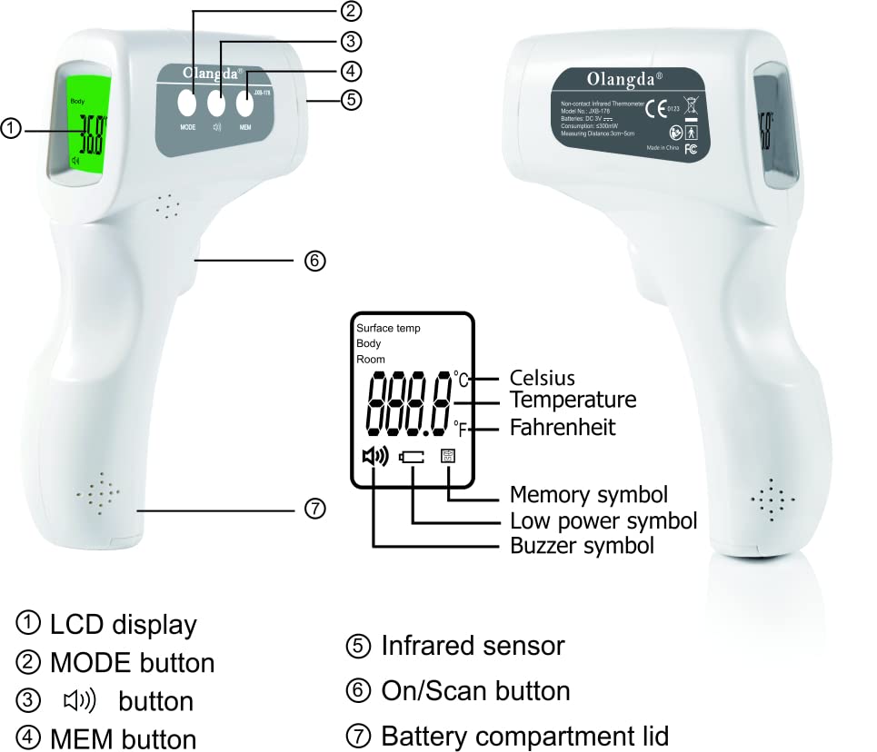 Olangda Forehead Thermometer No Touch Temperature Gun Digital