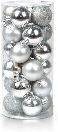 Ericoy 24pcs Boules De Noël Décoration Ornements Pour Arbre De Noël Boule Gris 4cm