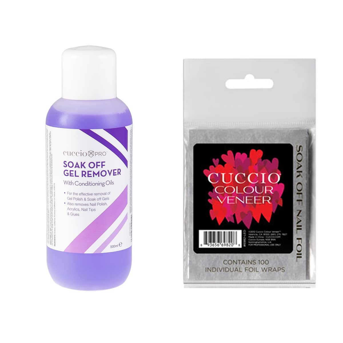 Cuccio 500ml Gel Remover and Veneer Soak Off Foils Duo Pack, Purple