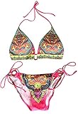 VonFon Flower Printing Push Up Top & Triangle Bottom Women Swimwear Bikini Pink Medium