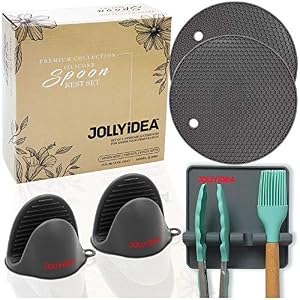 Potholders Trivets Mitts Spoon Rest – Best Gift Set of 5 Kitchen Counter Heat Resistant Silicone Gadgets for Hot Dishes…
