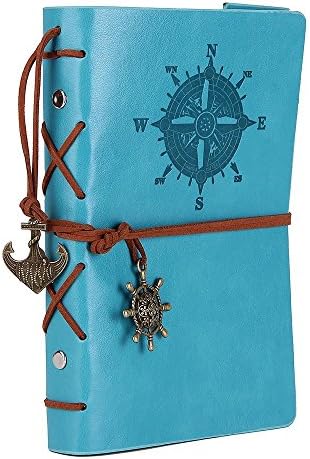 Leather Writing Journal Notebook, CWKTITI Classic Spiral Bound Notebook Refillable Diary Sketchbook Gifts with Unlined Travel Journals to Write in for Girls and Boys (Sky Blue)