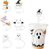 6pcs Halloween Ghost Straw Cover Cute White Ghost Straw Topper 10mm Silicone Straws Accessories 30&40 Oz Drinking Straws Tip Covers For Halloween Water Cups Decoration