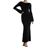 GLNEGE Women's Long Sleeve Bodycon Maxi Dress Elegant Fitted Crew Neck Lounge Dresses