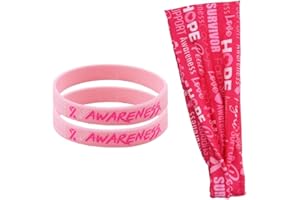 Hope Pink Ribbon Breast Cancer Bracelets Headbands for Women Stretchy Breast Cancer Awareness Hair Band Wristbands for Surviv