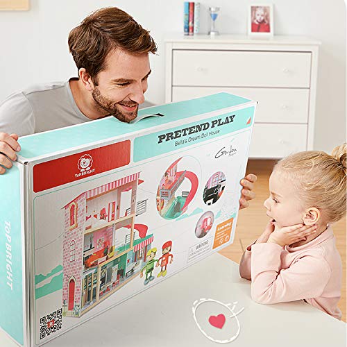 TOP BRIGHT Puppenhaus mit Möbeln und Puppen, Puppenhaus Holz für Mädchen 3 4 5 Jahre, 18 Möbel mit Licht und Geräuschen – Bild 6