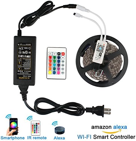 B2ocled-LED Strip RGB Controller Mini Smart WiFi Wireless APP with 24 Keys Remote Control, DC 12V 3A Power Supply Adapter for strip lights 2835,,Working with Alexa,Android and IOS System